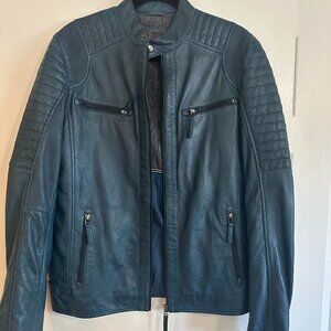 Men’s Blue Leather Jacket - Large
